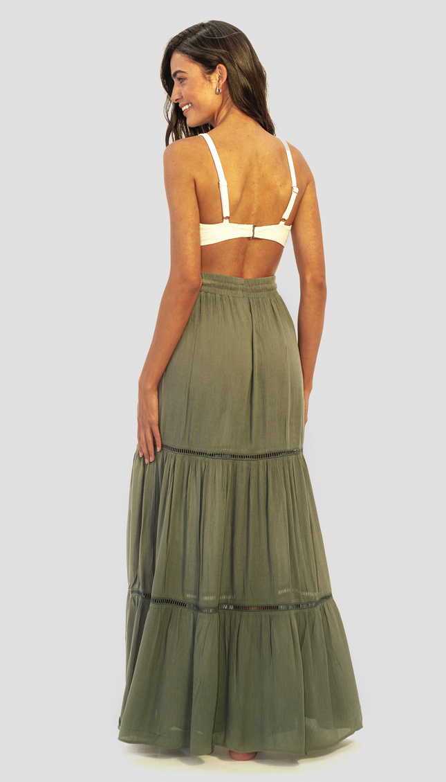 Aurora Long Olive Green Skirt
