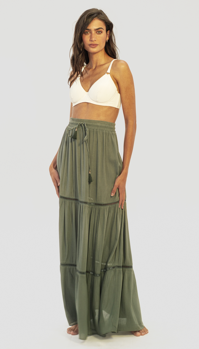 Aurora Long Olive Green Skirt