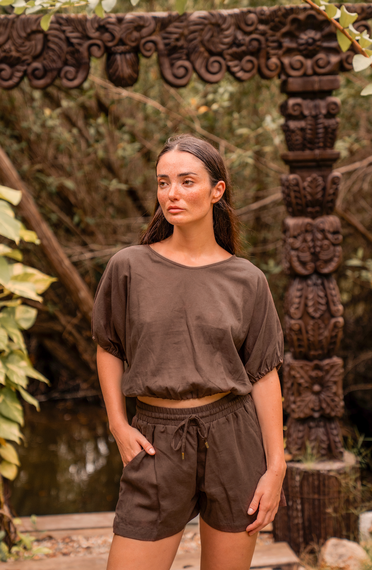 Conjunto Blusa y Shorts Café , Colección Alquimia