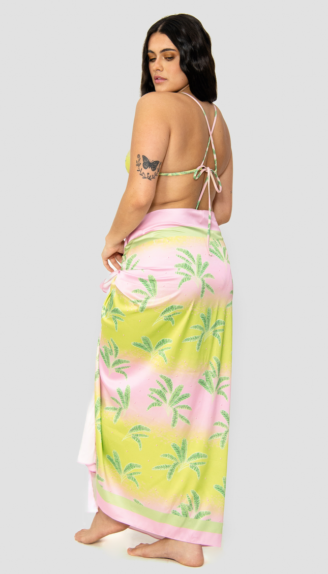 Long Sarong with Gradient Print and Aurora Palms