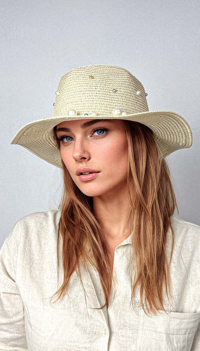 Sombrero Beige Perlas