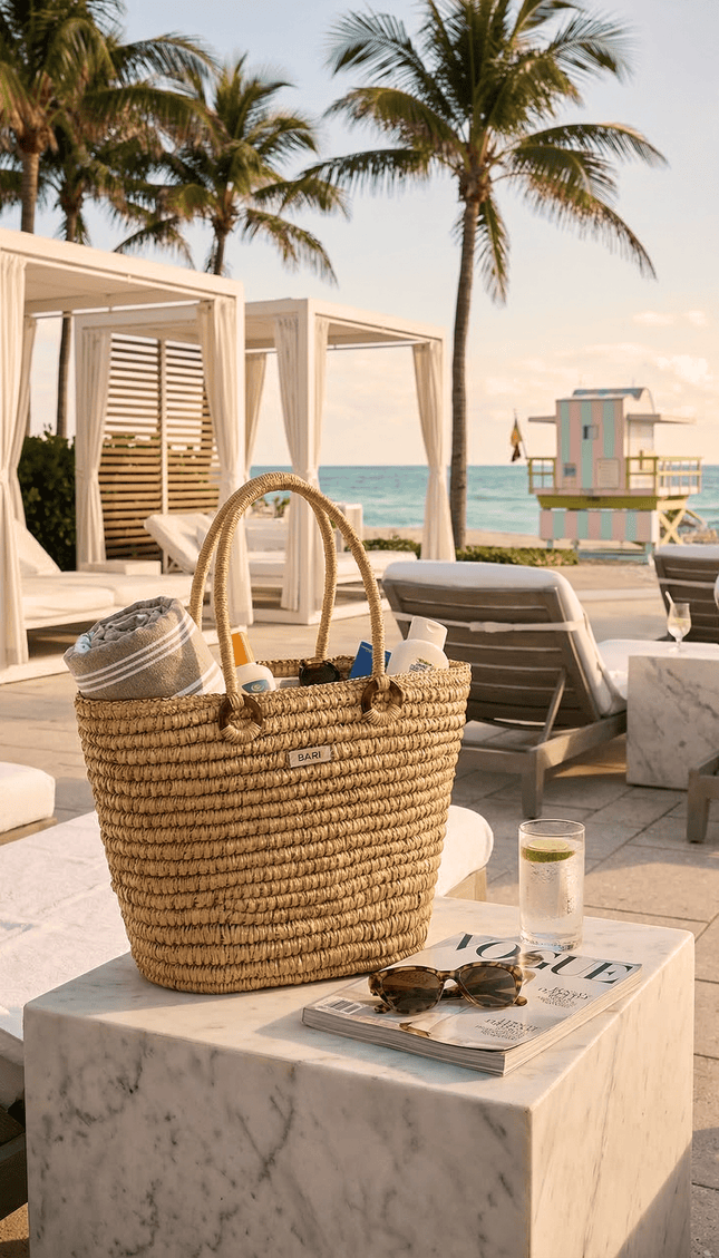 Bolsa de Playa Beige, Colección ODISEA - Bari, los mejores trajes de baño y Bikinis. Diseño y tecnología juntos.
