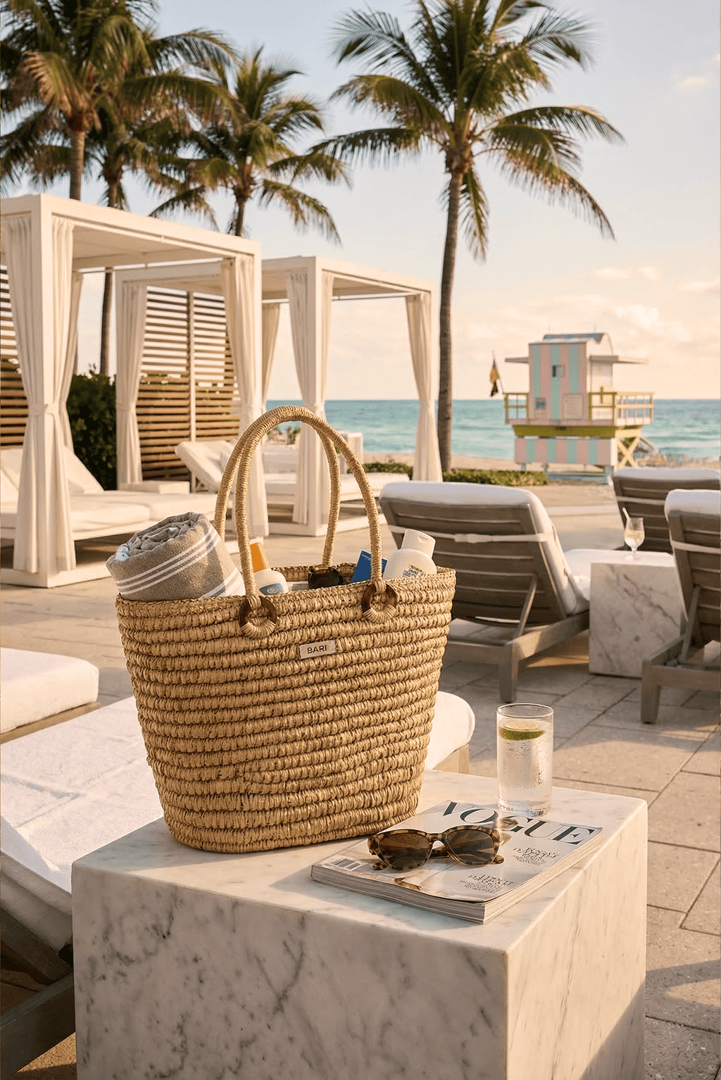 Bolsa de Playa Beige, Colección ODISEA - Bari, los mejores trajes de baño y Bikinis. Diseño y tecnología juntos.