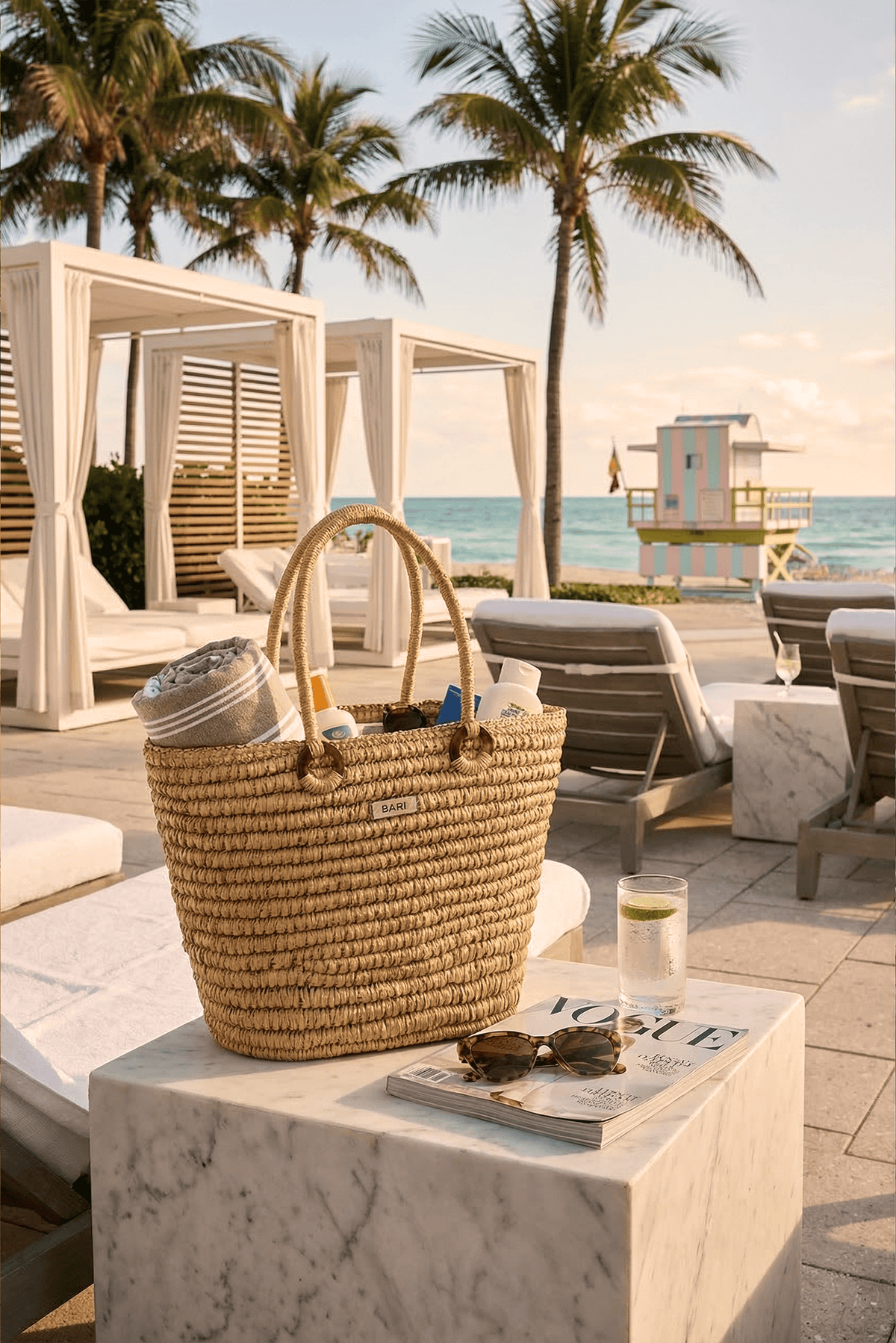 Bolsa de Playa Beige, Colección ODISEA - Bari, los mejores trajes de baño y Bikinis. Diseño y tecnología juntos.