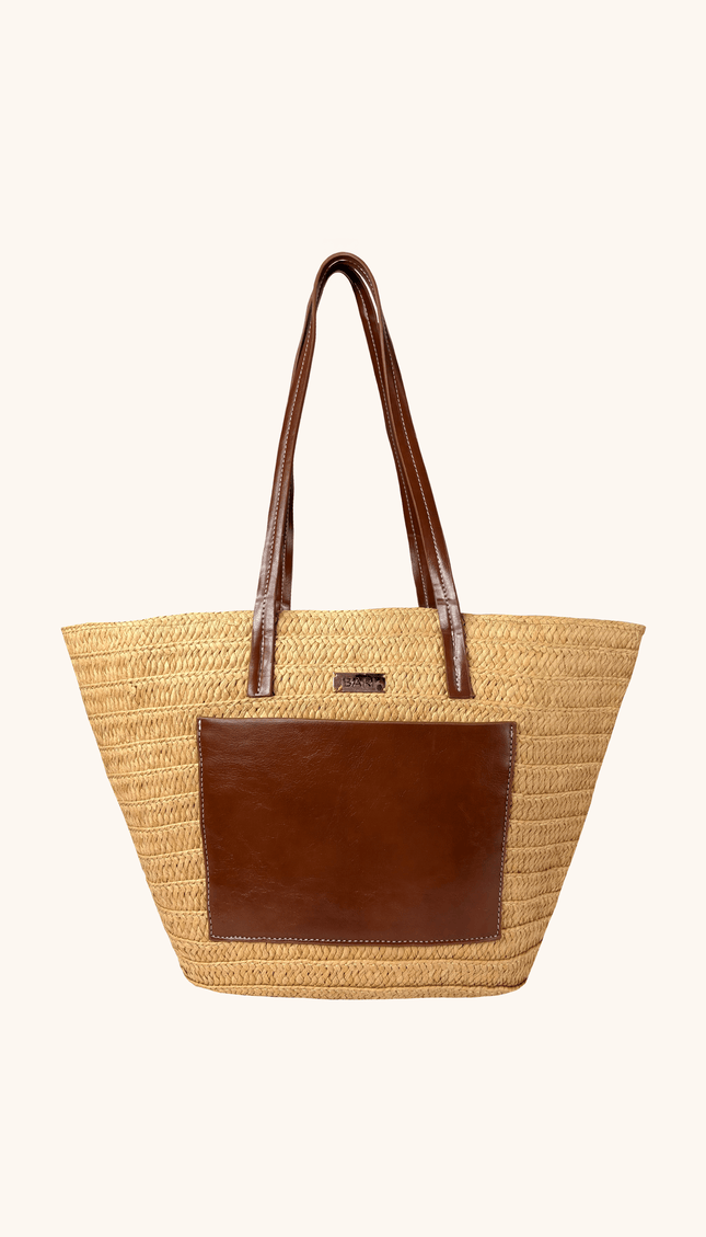 Bolsa de Playa Beige con Café, Colección ODISEA - Bari, los mejores trajes de baño y Bikinis. Diseño y tecnología juntos.