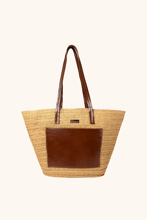 Bolsa de Playa Beige con Café, Colección ODISEA - Bari, los mejores trajes de baño y Bikinis. Diseño y tecnología juntos.