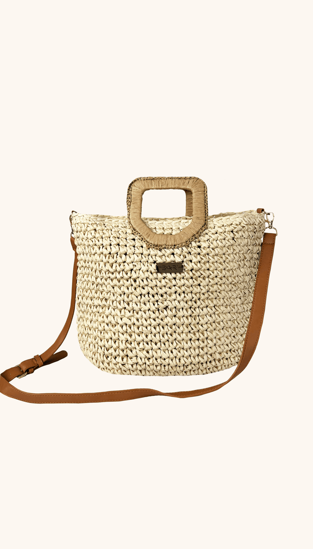 Bolsa de Playa Crema con Correa, Colección ODISEA - Bari, los mejores trajes de baño y Bikinis. Diseño y tecnología juntos.