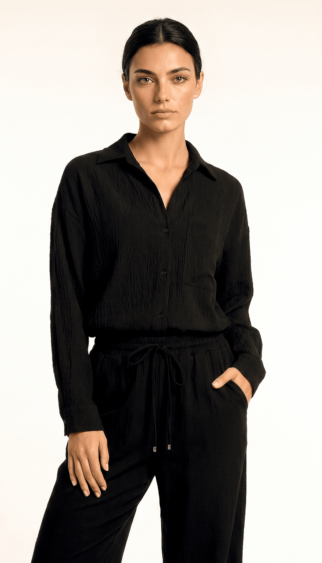 Camisa Manga Larga Negra, QD30200NGO Colección ODISEA - Bari, los mejores trajes de baño y Bikinis. Diseño y tecnología juntos.