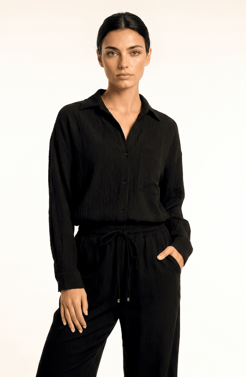 Camisa Manga Larga Negra, QD30200NGO Colección ODISEA - Bari, los mejores trajes de baño y Bikinis. Diseño y tecnología juntos.
