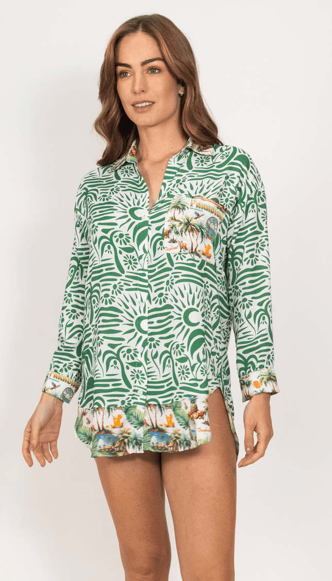 Camisa Manga Larga Tropical Mode, Colección Pacifico - Bari, los mejores trajes de baño y Bikinis. Diseño y tecnología juntos.
