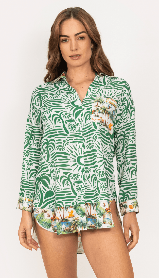 Camisa Manga Larga Tropical Mode, Colección Pacifico - Bari, los mejores trajes de baño y Bikinis. Diseño y tecnología juntos.