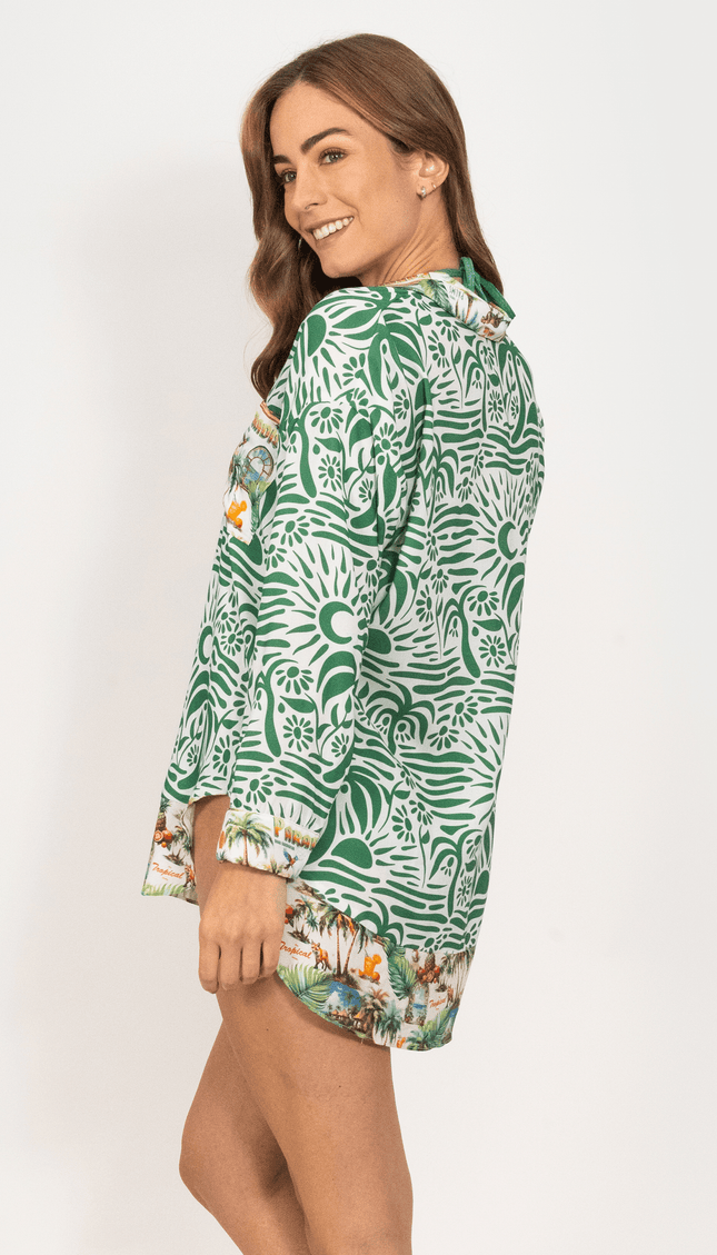 Camisa Manga Larga Tropical Mode, Colección Pacifico - Bari, los mejores trajes de baño y Bikinis. Diseño y tecnología juntos.