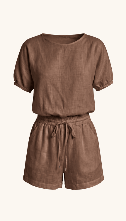Conjunto Blusa y Shorts Café , Colección Alquimia - Bari, los mejores trajes de baño y Bikinis. Diseño y tecnología juntos.