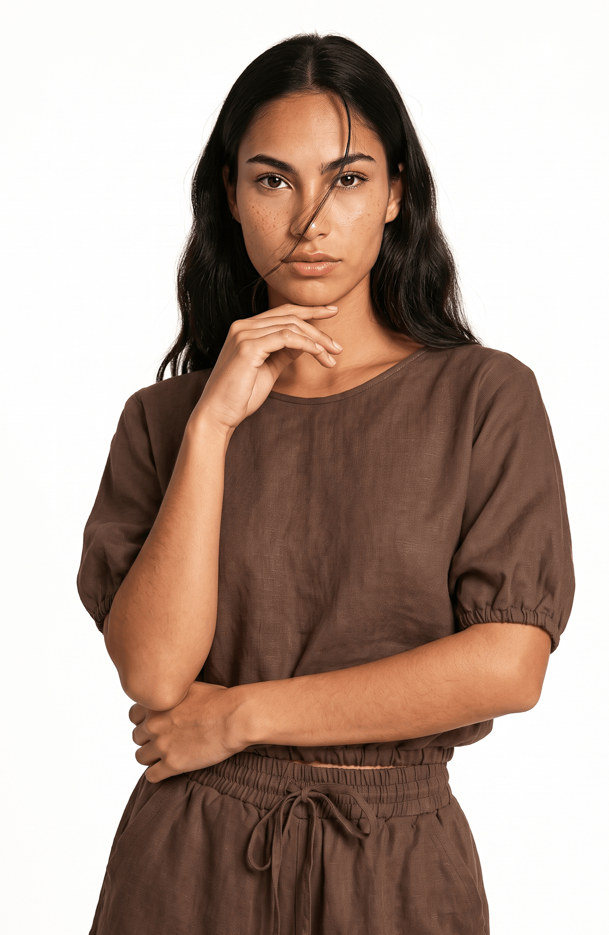 Conjunto Blusa y Shorts Café , Colección Alquimia - Bari, los mejores trajes de baño y Bikinis. Diseño y tecnología juntos.