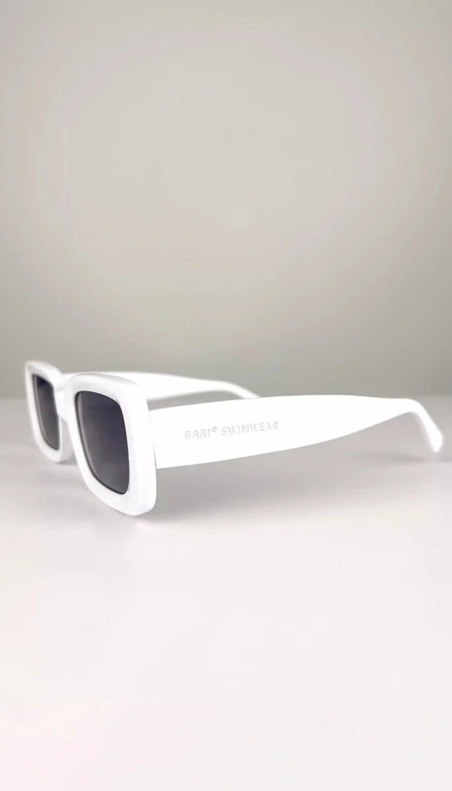 Polarized White Rectangular Sunglasses