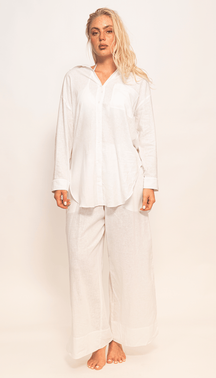 Pantalón Blanco Lino, Colección ODISEA - Bari, los mejores trajes de baño y Bikinis. Diseño y tecnología juntos.
