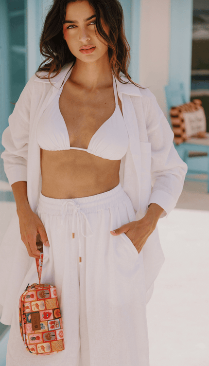 Pantalón Blanco Lino, Colección ODISEA - Bari, los mejores trajes de baño y Bikinis. Diseño y tecnología juntos.