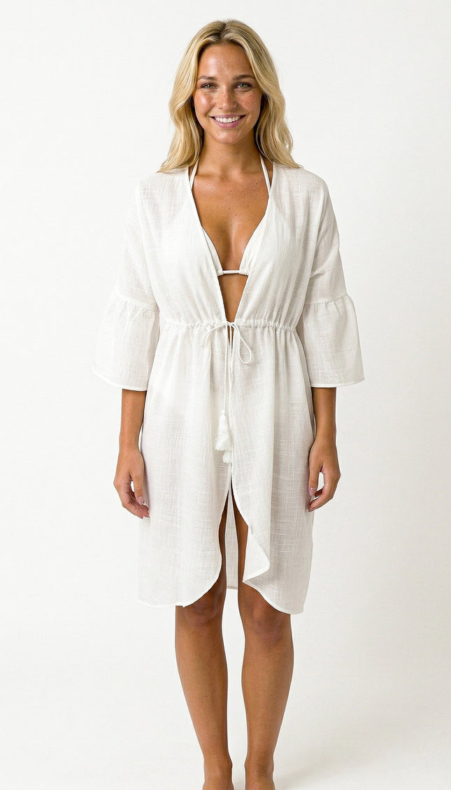 Salida Blanca Manga 3/4, Colección ODISEA - Bari, los mejores trajes de baño y Bikinis. Diseño y tecnología juntos.