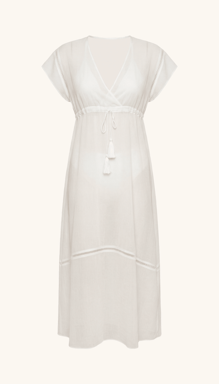 Salida Vestido Blanco, Colección ODISEA - Bari, los mejores trajes de baño y Bikinis. Diseño y tecnología juntos.