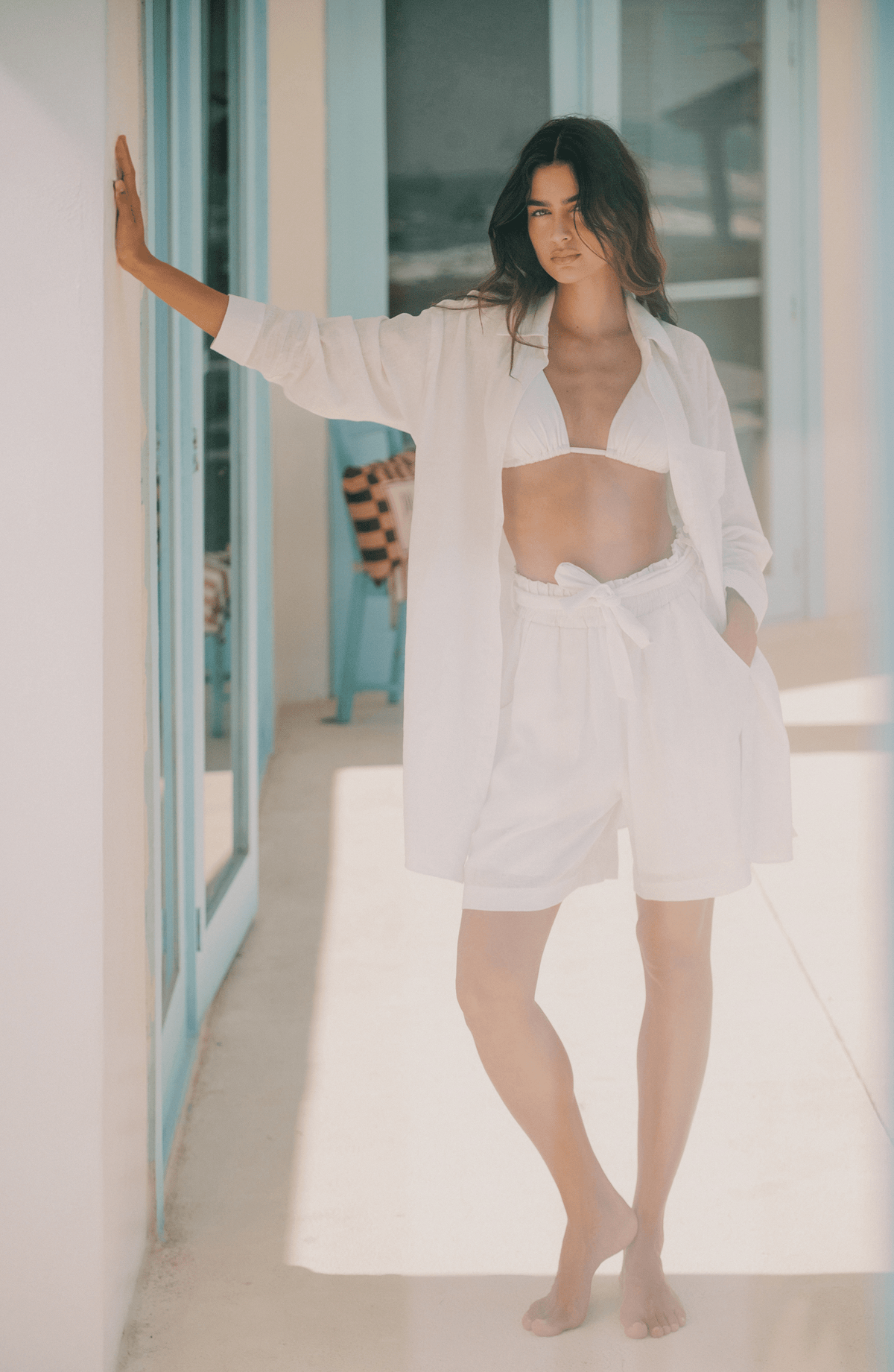 Short Blanco Lino, Colección ODISEA - Bari, los mejores trajes de baño y Bikinis. Diseño y tecnología juntos.