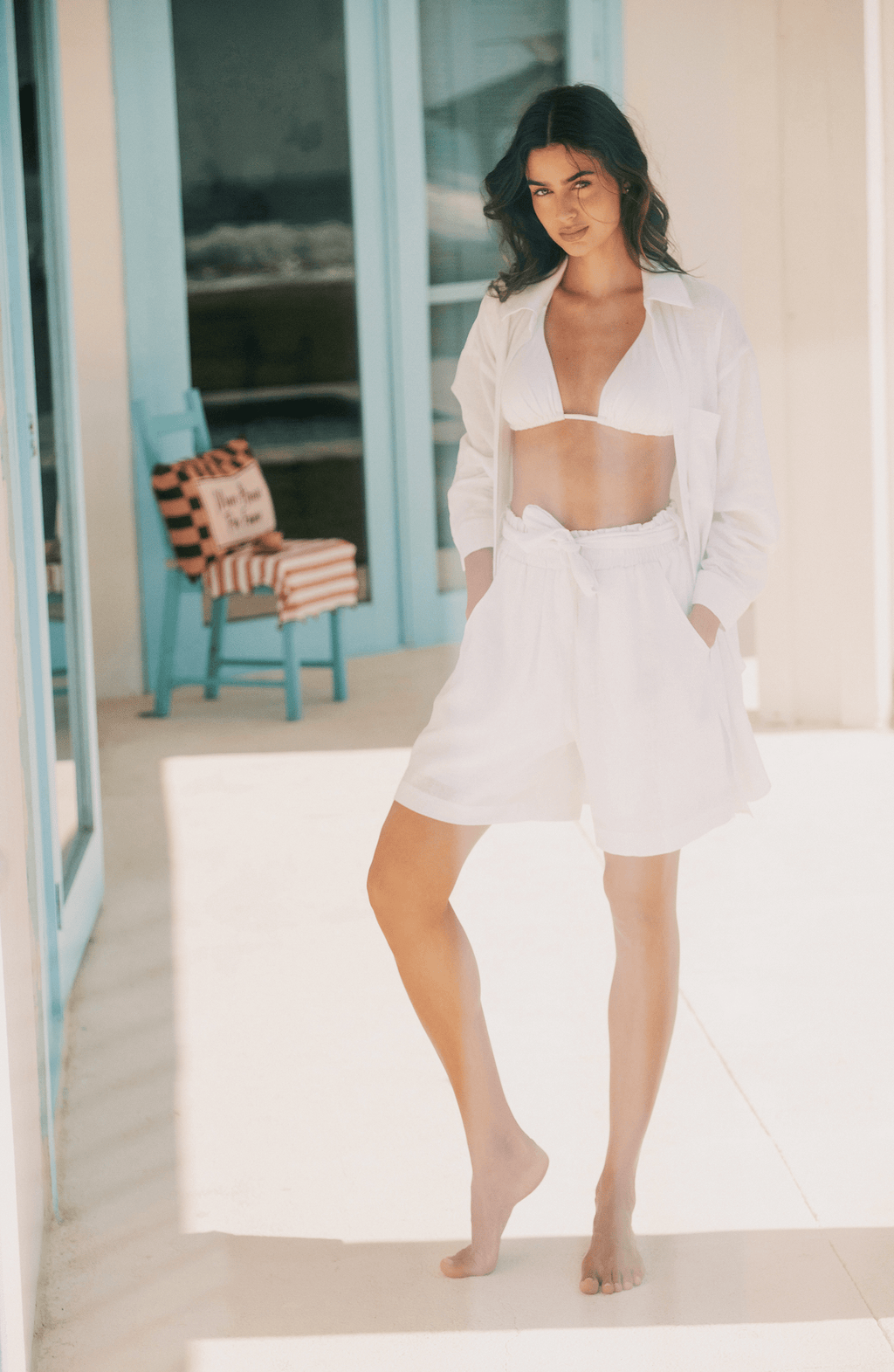 Short Blanco Lino, Colección ODISEA - Bari, los mejores trajes de baño y Bikinis. Diseño y tecnología juntos.