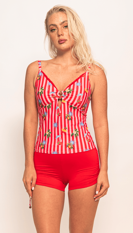 Tankini con Short Rayas, Colección Alma Fruta - Bari, los mejores trajes de baño y Bikinis. Diseño y tecnología juntos.