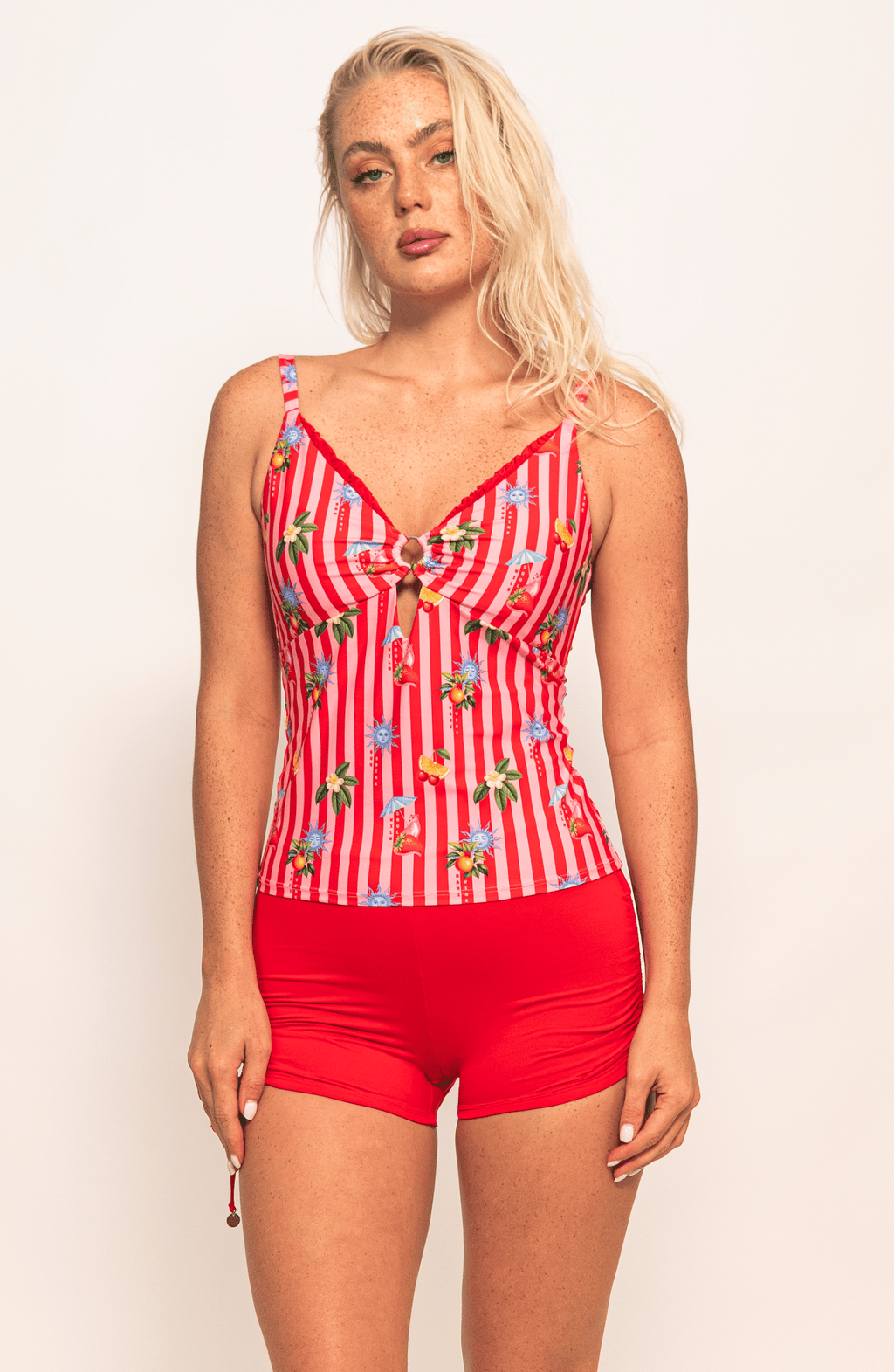 Tankini con Short Rayas, Colección Alma Fruta - Bari, los mejores trajes de baño y Bikinis. Diseño y tecnología juntos.