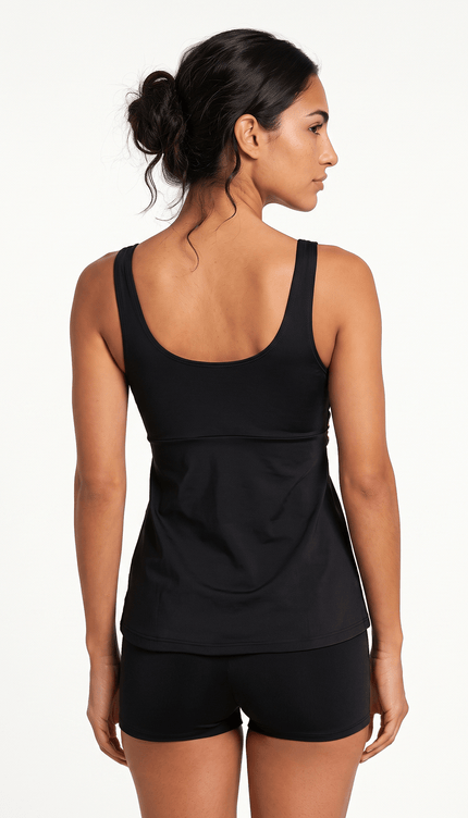 Tankini Negro con Short, Colección Alquimia - Bari, los mejores trajes de baño y Bikinis. Diseño y tecnología juntos.