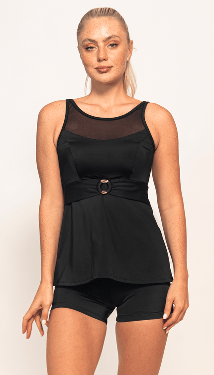 Tankini Short Negro, Colección Alma Frutal - Bari, los mejores trajes de baño y Bikinis. Diseño y tecnología juntos.