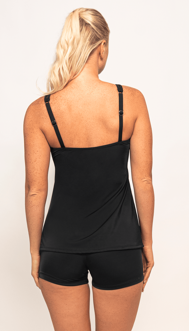 Tankini Short Negro, Colección Alma Frutal - Bari, los mejores trajes de baño y Bikinis. Diseño y tecnología juntos.