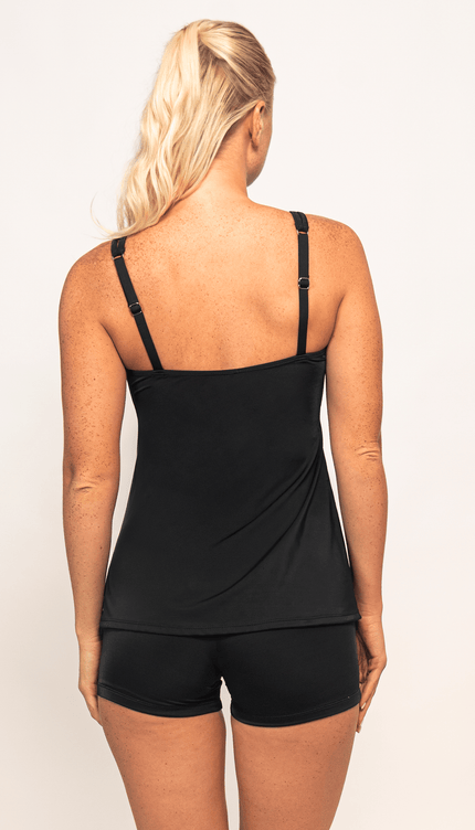 Tankini Short Negro, Colección Alma Frutal - Bari, los mejores trajes de baño y Bikinis. Diseño y tecnología juntos.