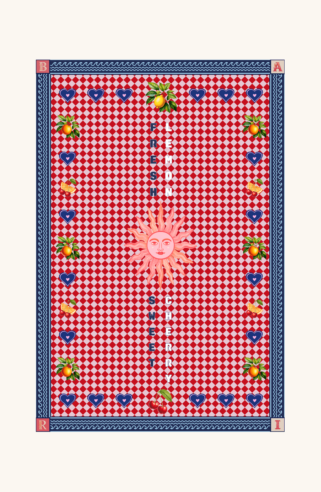 Toalla Reversible Cuadros, Colección Alma Frutal - Bari, los mejores trajes de baño y Bikinis. Diseño y tecnología juntos.