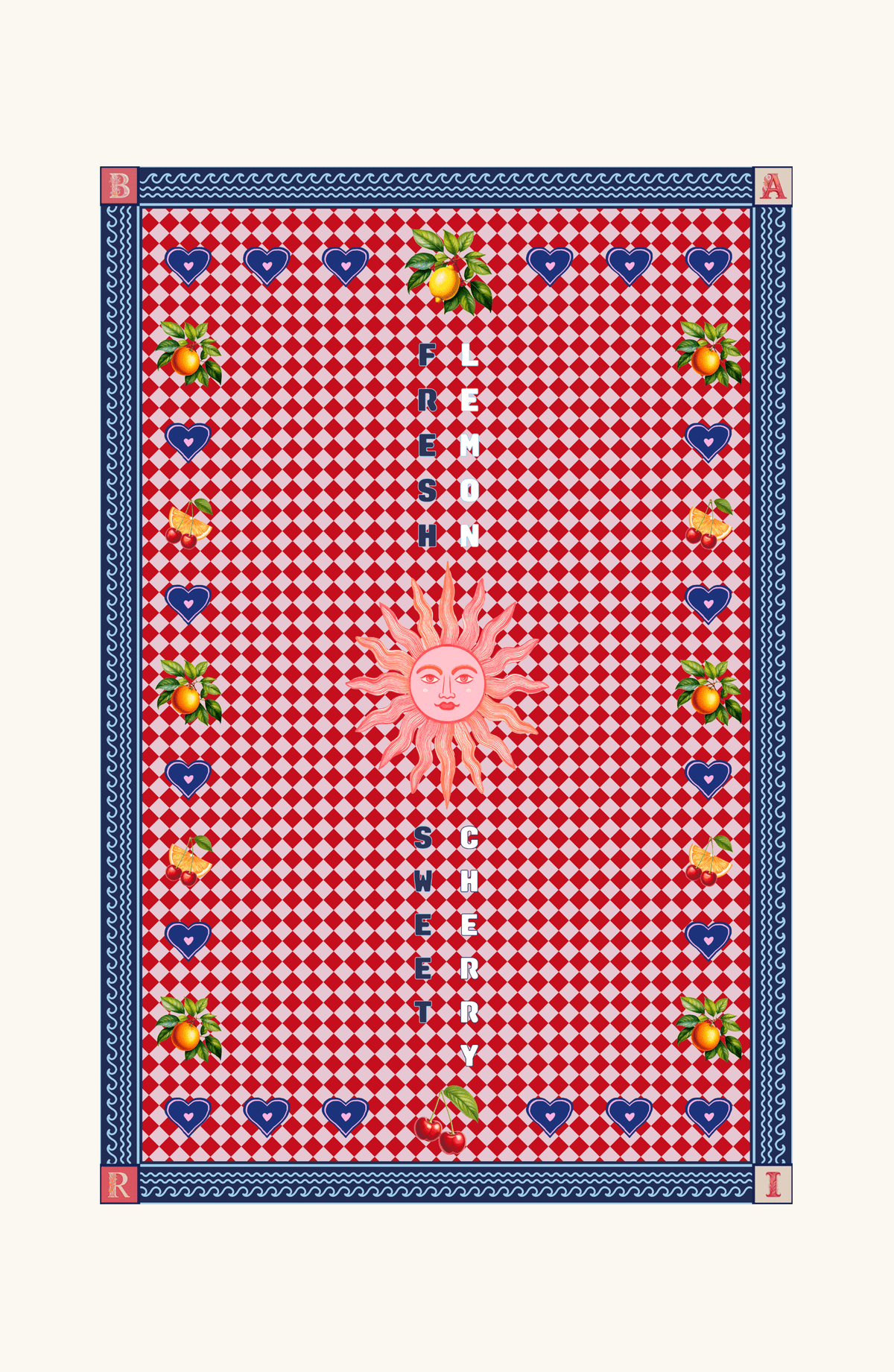 Toalla Reversible Cuadros, Colección Alma Frutal - Bari, los mejores trajes de baño y Bikinis. Diseño y tecnología juntos.
