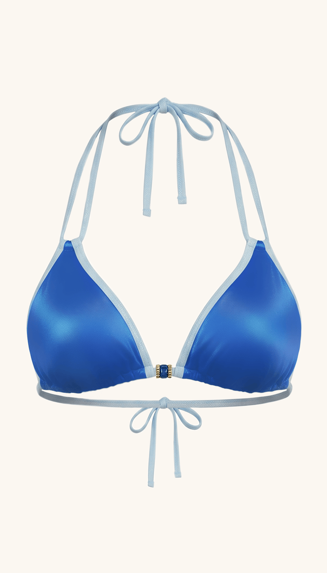 Top de Bikini Azul triangular , Colección Alquimia - Bari, los mejores trajes de baño y Bikinis. Diseño y tecnología juntos.