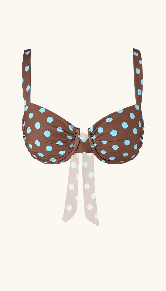 Top de Bikini Café con Lunares, Colección ODISEA - Bari, los mejores trajes de baño y Bikinis. Diseño y tecnología juntos.