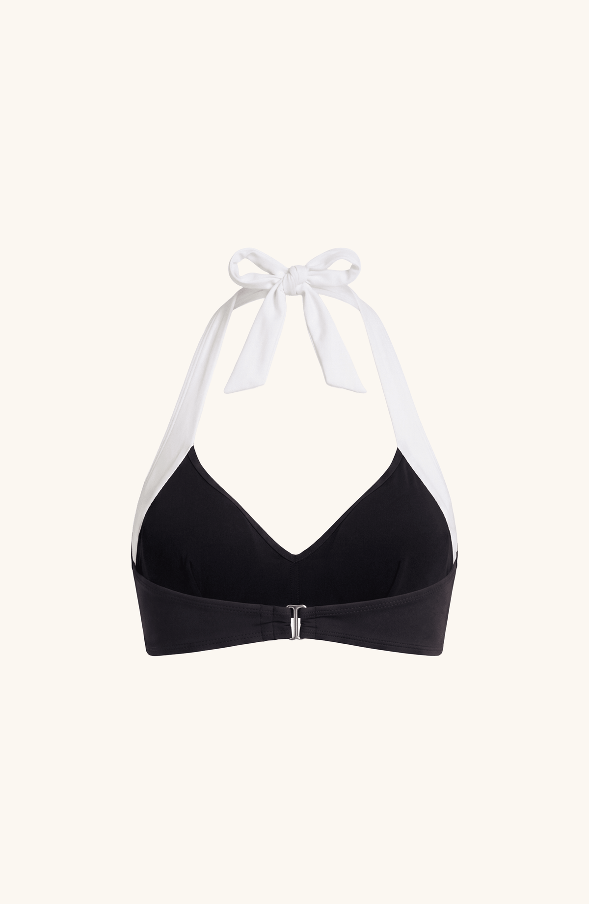 Top de Bikini Halter Negro con Blanco, Colección ODISEA - Bari, los mejores trajes de baño y Bikinis. Diseño y tecnología juntos.