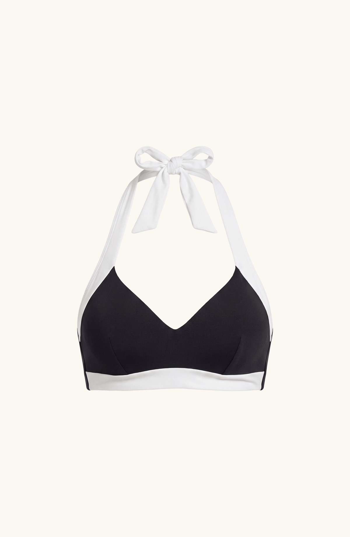 Top de Bikini Halter Negro con Blanco, Colección ODISEA - Bari, los mejores trajes de baño y Bikinis. Diseño y tecnología juntos.