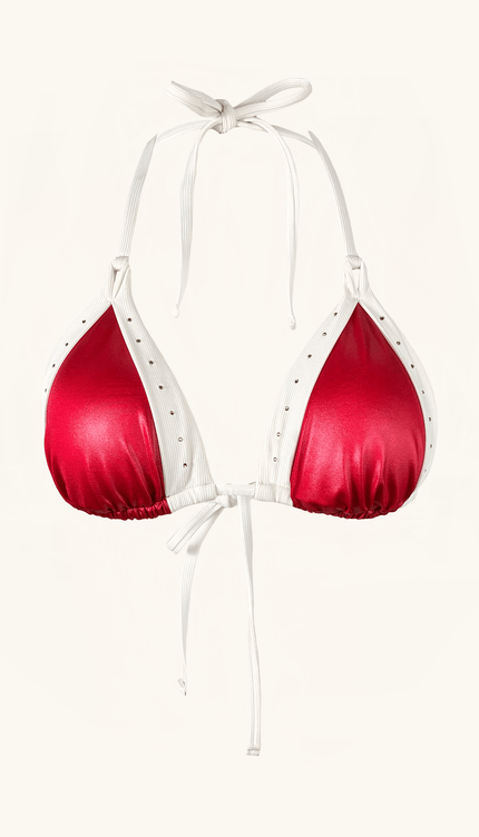 Top de Bikini Triangular Rojo, Colección ODISEA - Bari, los mejores trajes de baño y Bikinis. Diseño y tecnología juntos.
