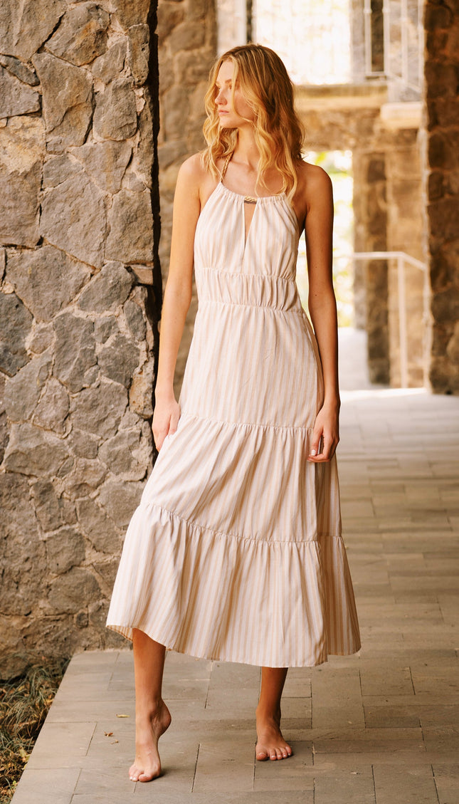 Vestido Maxi Rayas, Colección ODISEA - Bari, los mejores trajes de baño y Bikinis. Diseño y tecnología juntos.