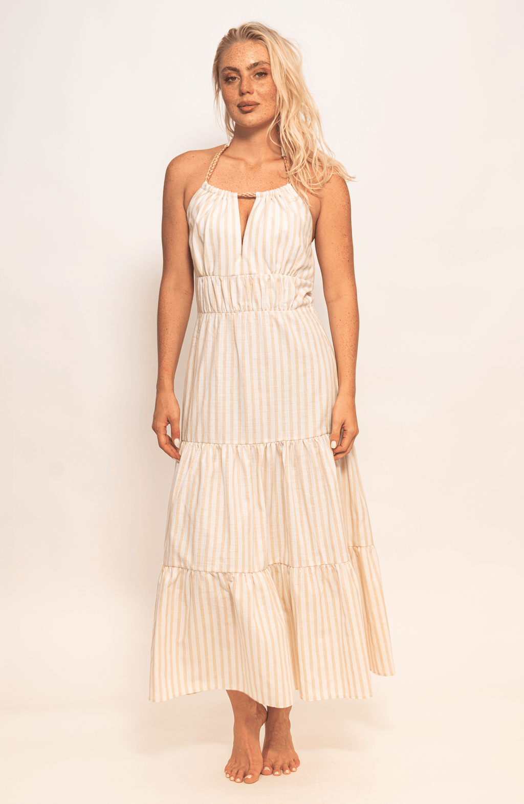 Vestido Maxi Rayas, Colección ODISEA - Bari, los mejores trajes de baño y Bikinis. Diseño y tecnología juntos.