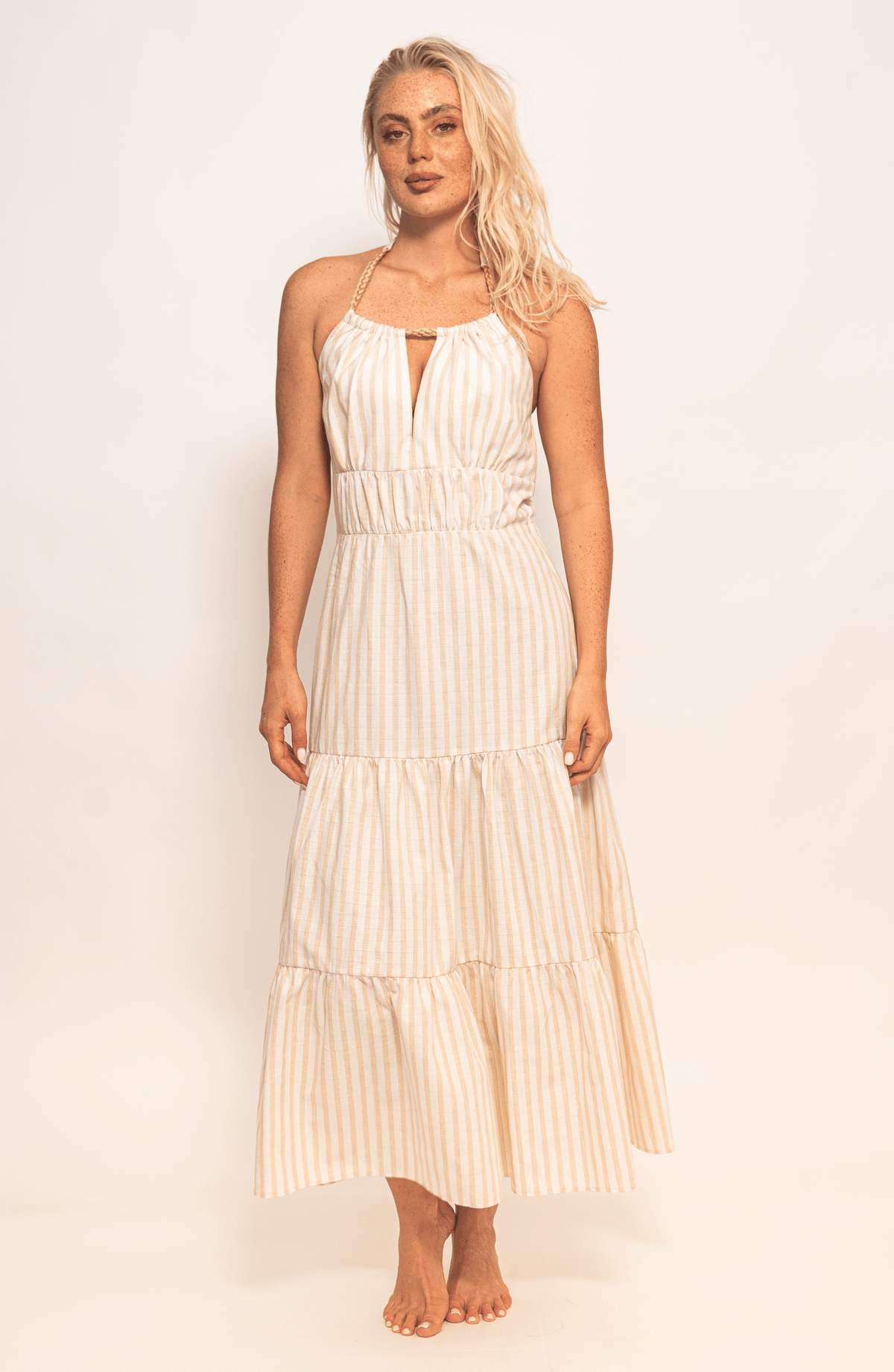 Vestido Maxi Rayas, Colección ODISEA - Bari, los mejores trajes de baño y Bikinis. Diseño y tecnología juntos.