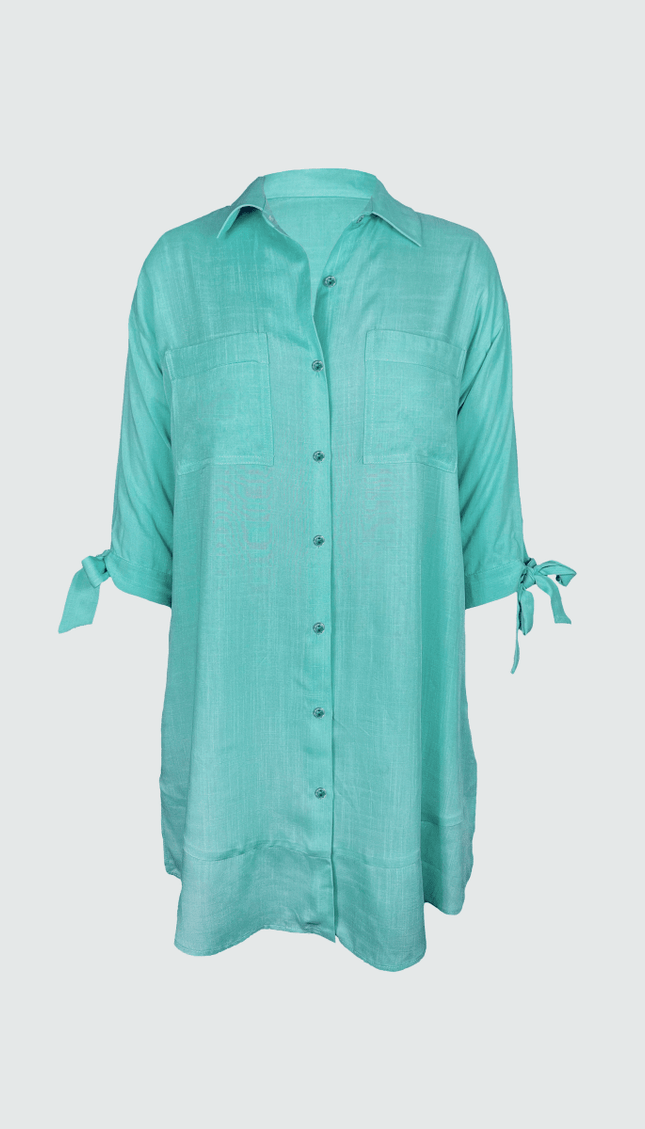 Camisa Aqua Lisa Bailando Entre Palmas - Bari, los mejores trajes de baño en México.