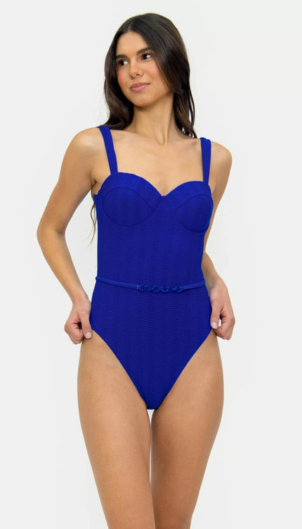 Completo Azul Cinturón Bailando Entre Palmas - Bari, los mejores trajes de baño y Bikinis. Diseño y tecnología juntos.