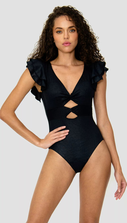 Completo Negro Textura y Olanes Alma Viajera - Bari, los mejores trajes de baño y Bikinis. Diseño y tecnología juntos.