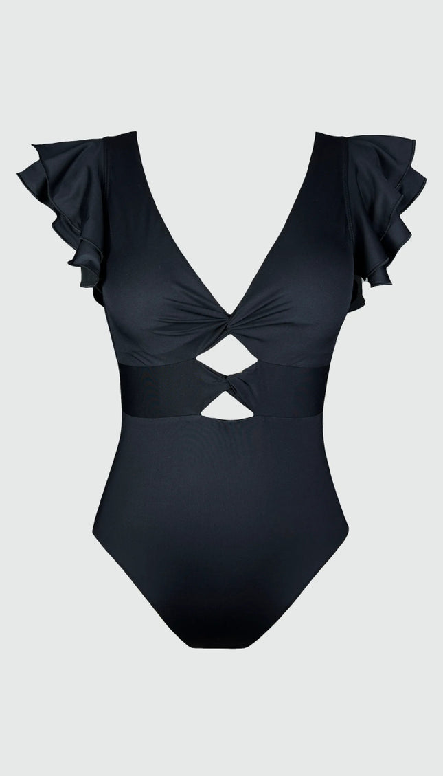 Completo Negro Textura y Olanes Alma Viajera - Bari, los mejores trajes de baño y Bikinis. Diseño y tecnología juntos.