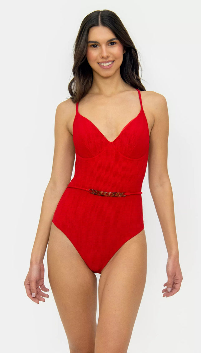 Completo Rojo Cinturón Bailando Entre Palmas - Bari, los mejores trajes de baño y Bikinis. Diseño y tecnología juntos.