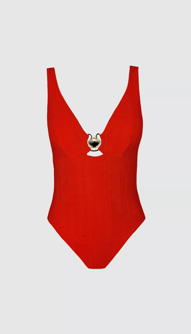 Completo Rojo Control Abdominal Bailando Entre Palmas - Bari, los mejores trajes de baño y Bikinis. Diseño y tecnología juntos.