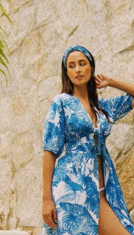 Cover Up Estampado Cascada Azul Vibra Bonita - Bari, los mejores trajes de baño y Bikinis. Diseño y tecnología juntos.