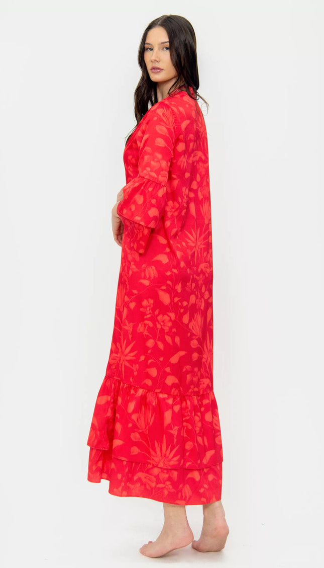Kimono Estampado Floral Rojo Bailando Entre Palmas - Bari, los mejores trajes de baño en México.