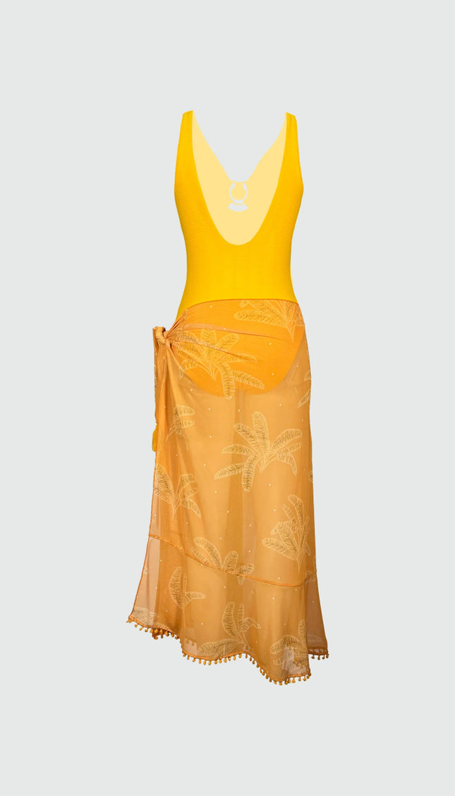 Pareo Estampado Naranja Alma Viajera - Bari, los mejores trajes de baño en México.